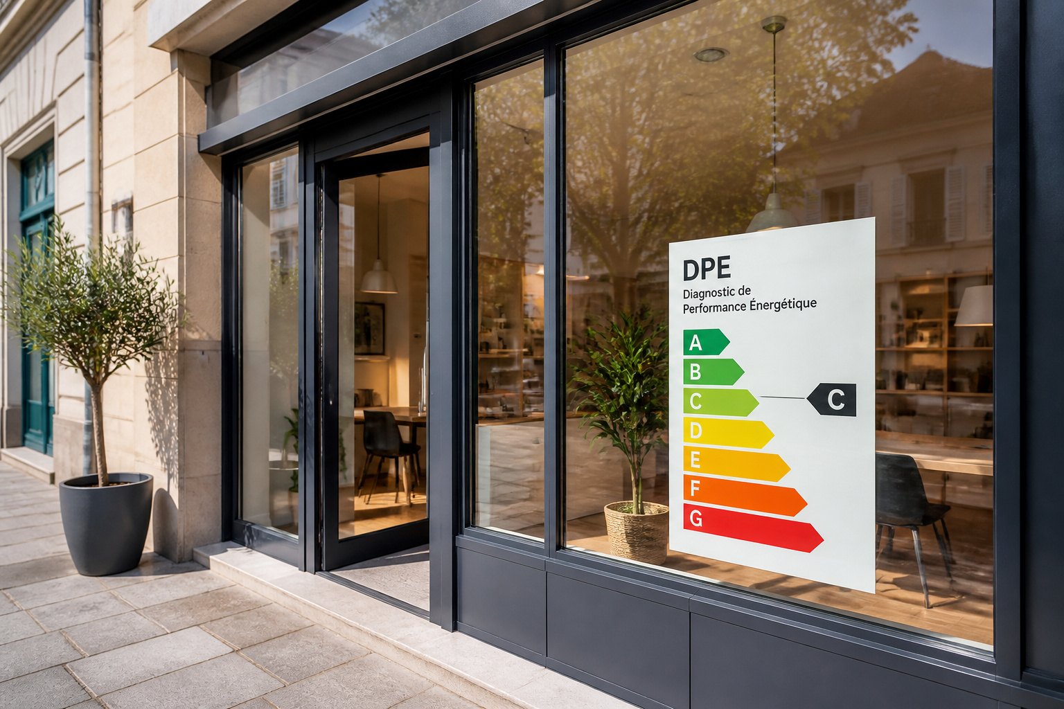 Etiquette dpe sur vitrine commerciale