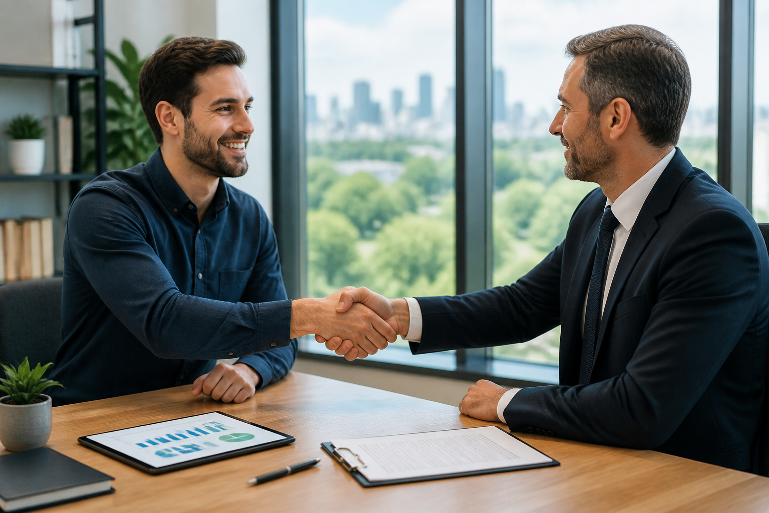 Poignee de main professionnelle et optimiste