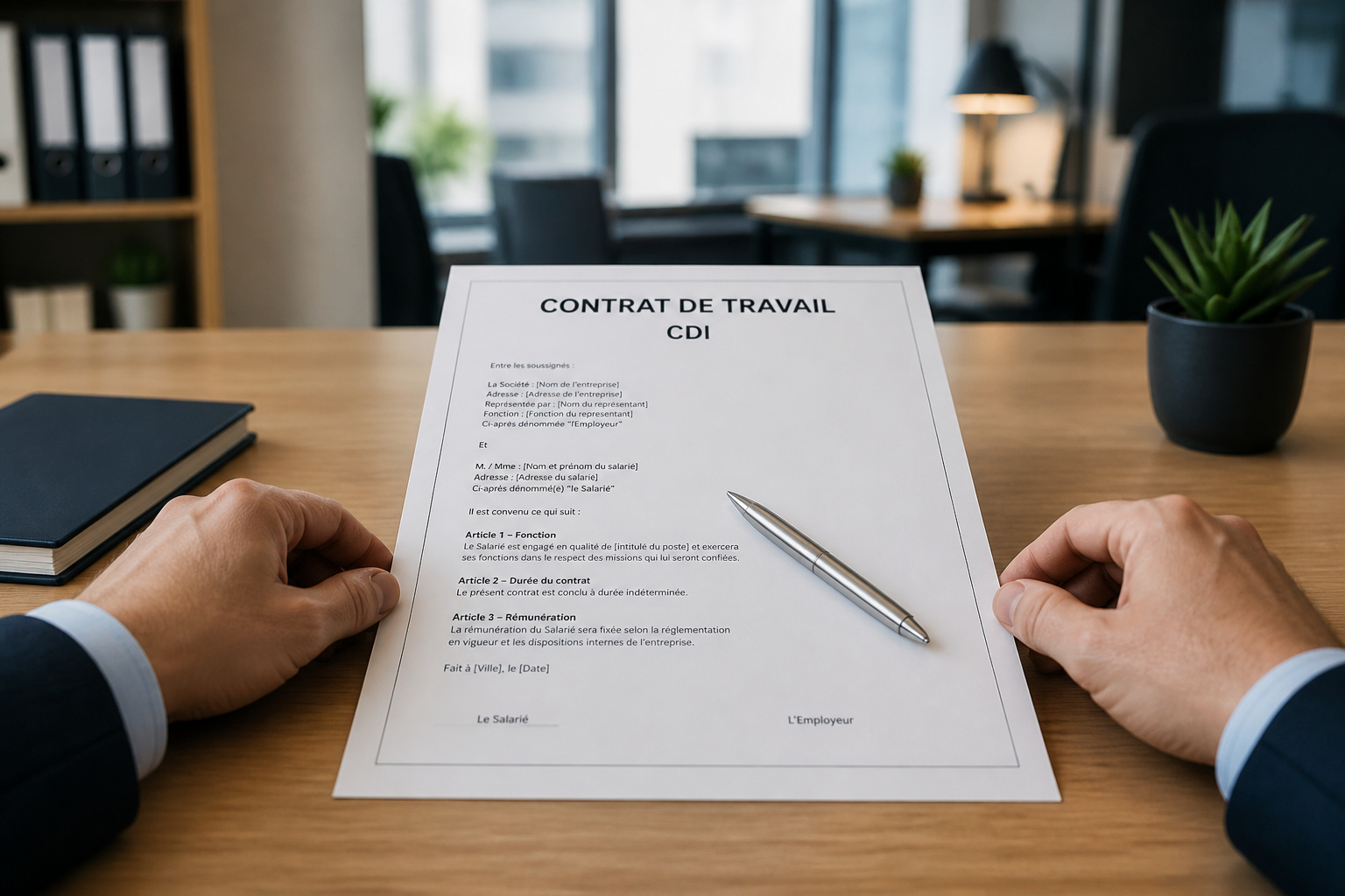 Contrat de travail cdi sur un bureau moderne