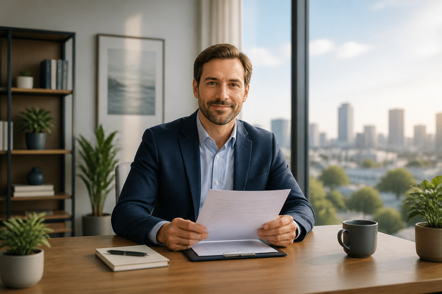 Homme daffaires confiant avec document