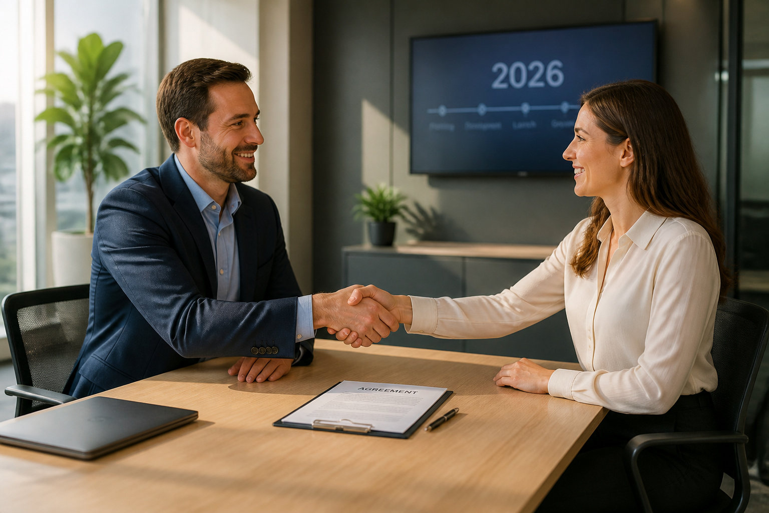 Accord commercial et poignee de main