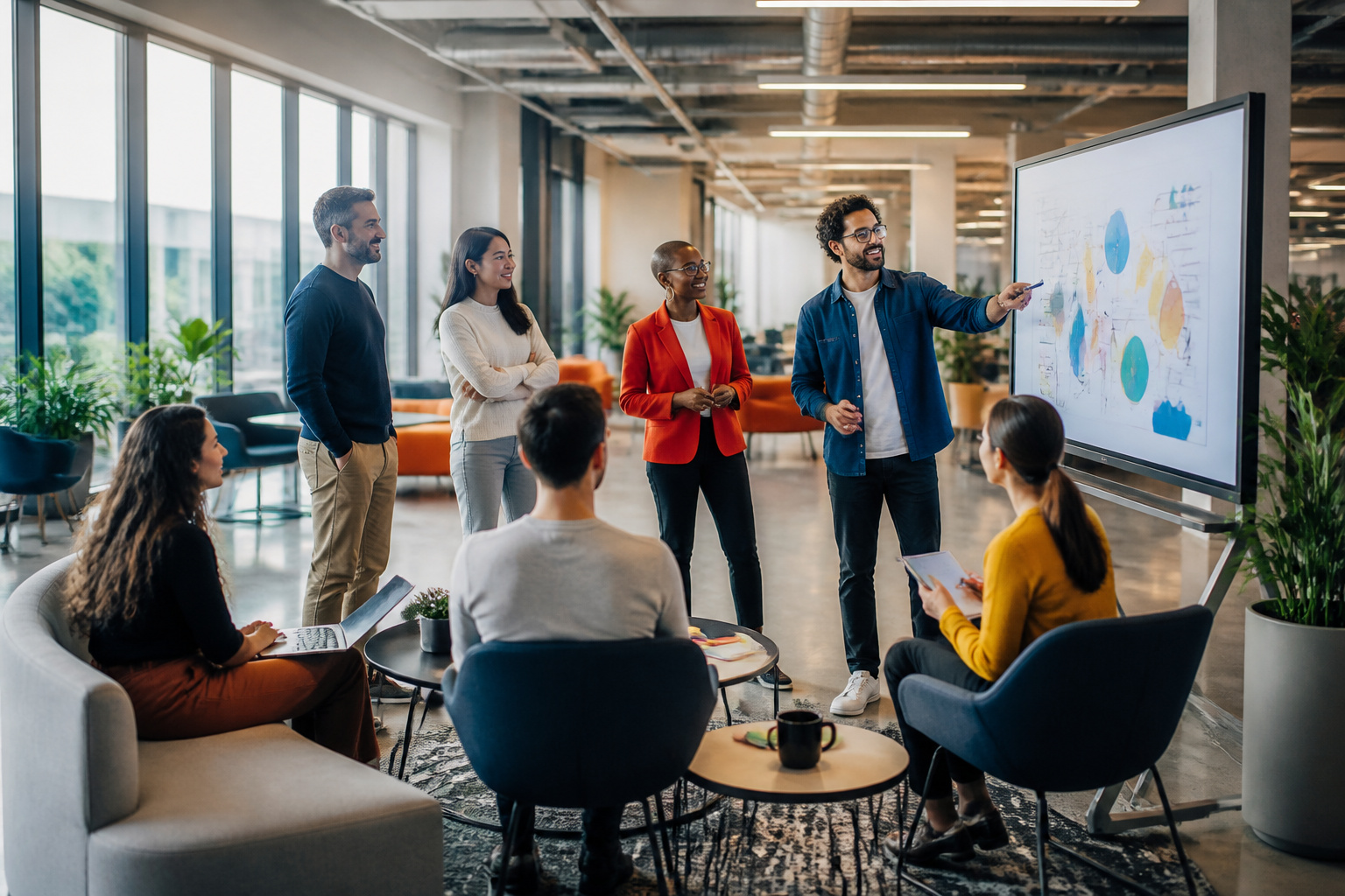 Collaboration dynamique dans un bureau moderne
