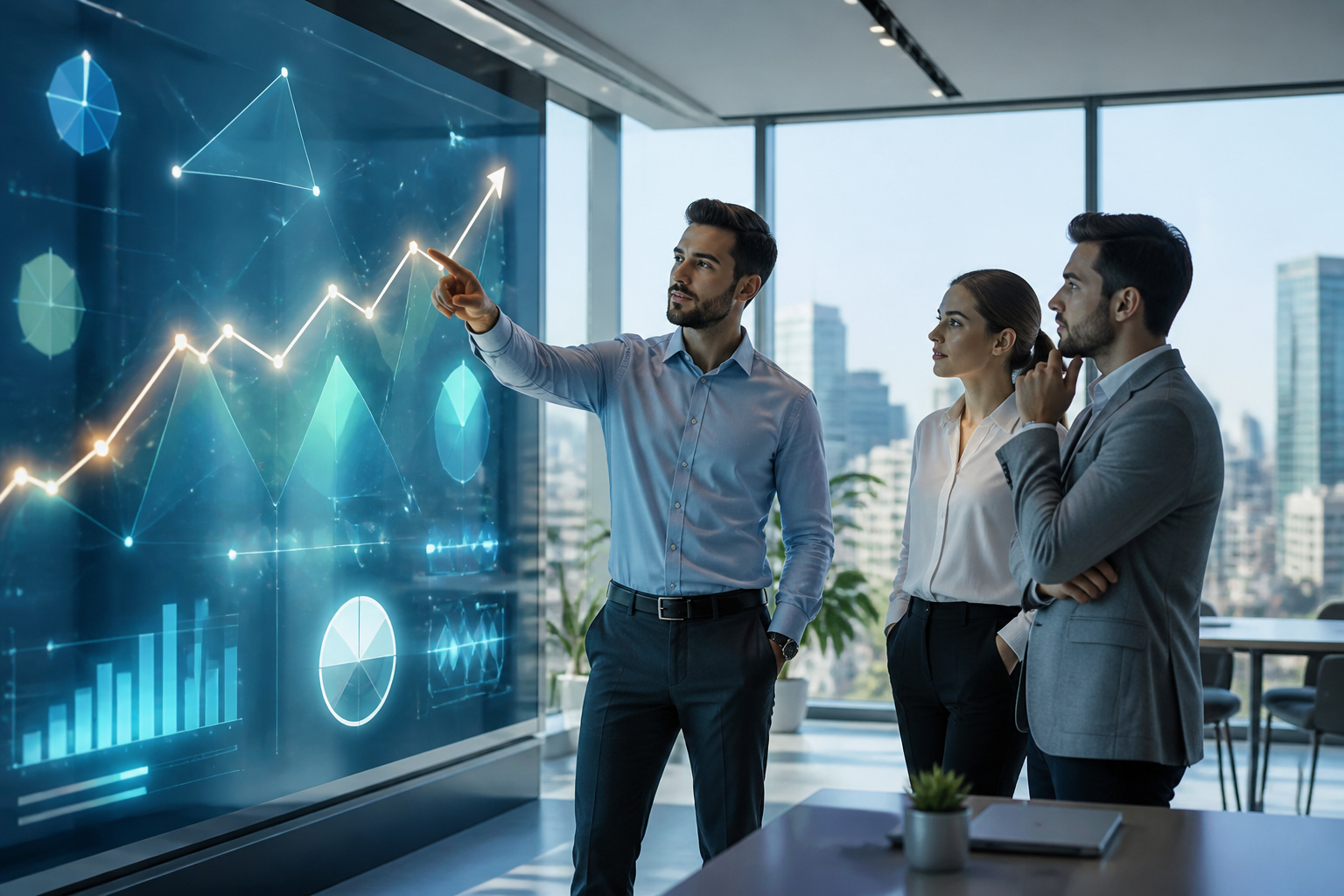 Collaboration futuriste sur ecran interactif